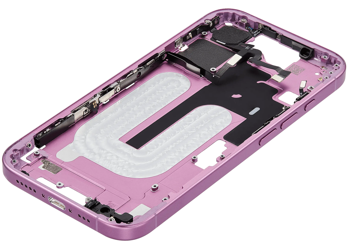 Mid Frame Housing W/ Small Parts For I Phone 16 (Us Version) (Used Oem Pull: Grade A) (Pink)