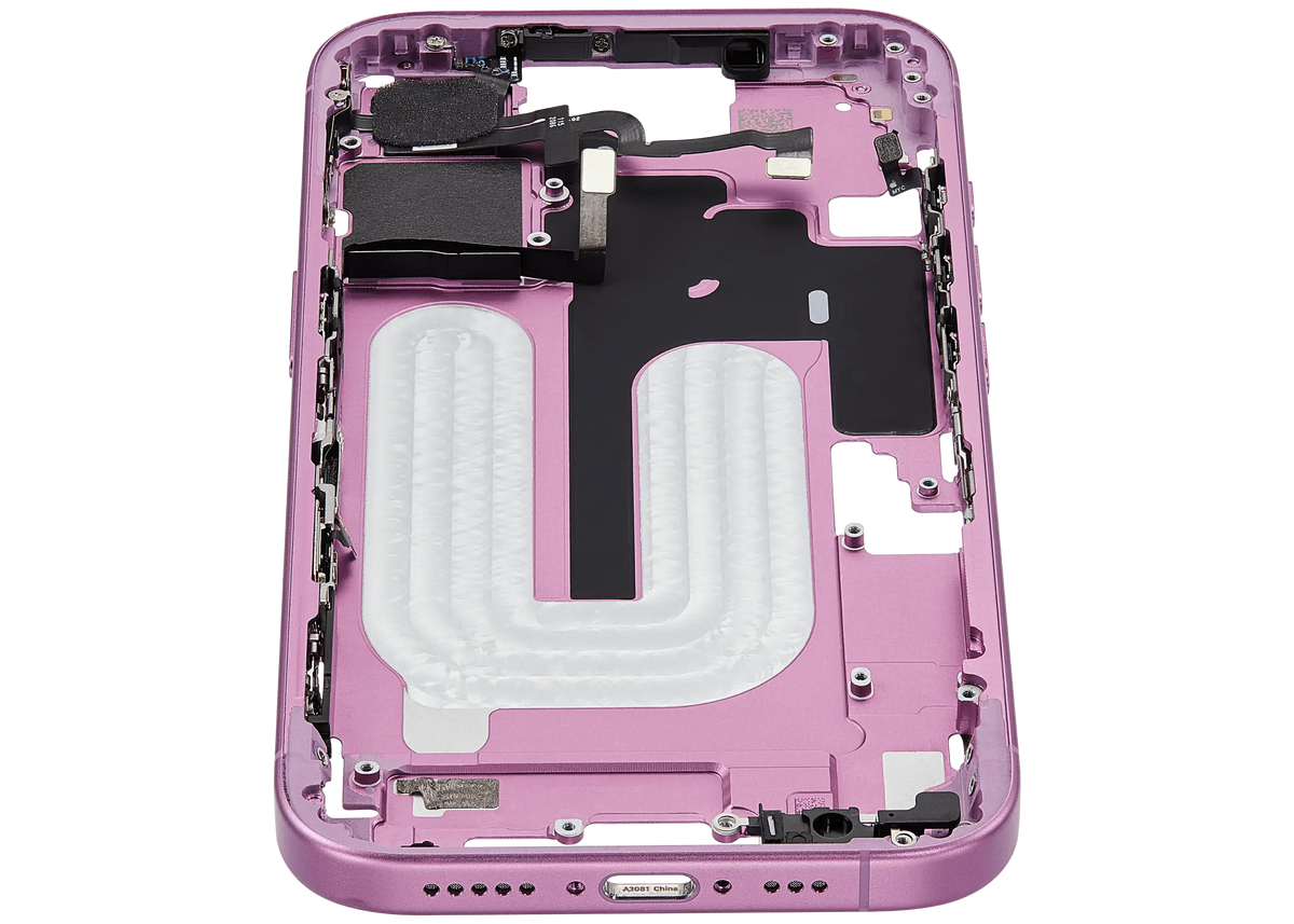 Mid Frame Housing W/ Small Parts For I Phone 16 (Us Version) (Used Oem Pull: Grade A) (Pink)