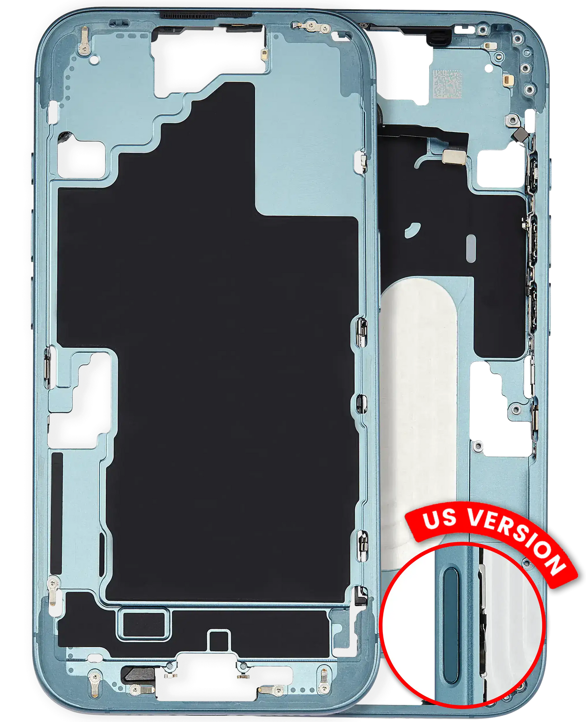 Mid Frame Housing W/ Small Parts For I Phone 16 (Us Version) (Used Oem Pull: Grade A) (Teal)