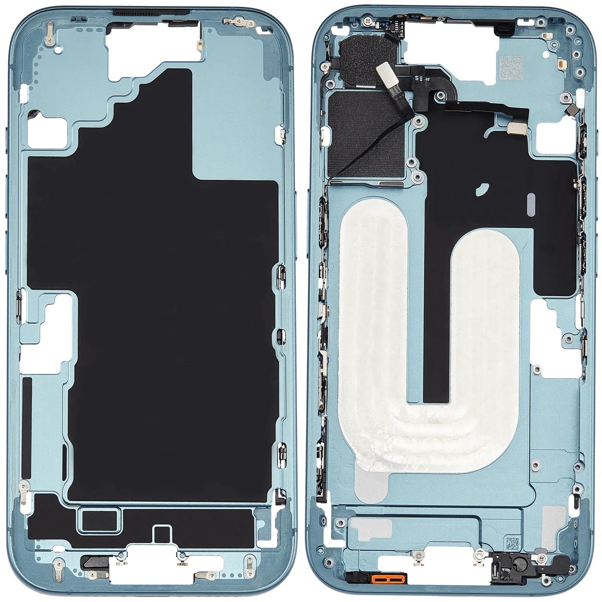 Mid Frame Housing W/ Small Parts For I Phone 16 (Us Version) (Used Oem Pull: Grade A) (Teal)