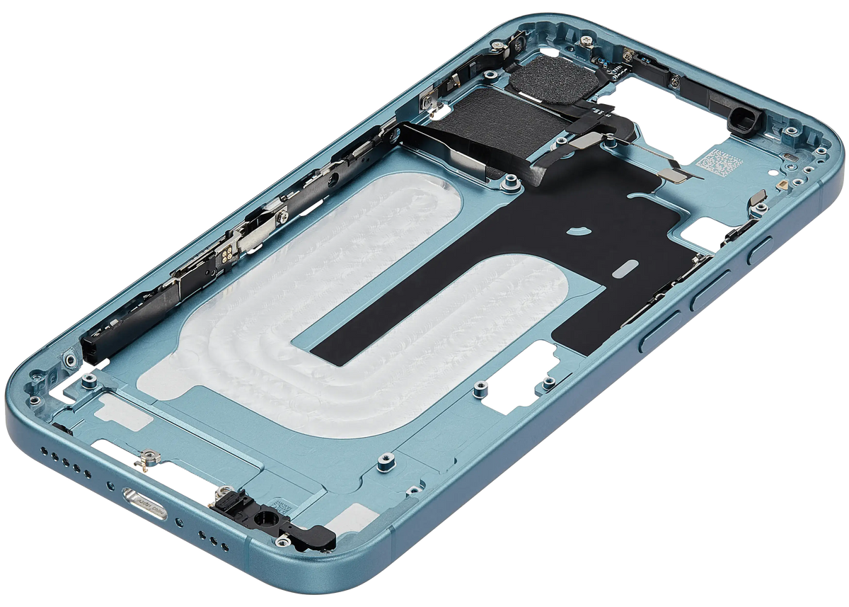 Mid Frame Housing W/ Small Parts For I Phone 16 (Us Version) (Used Oem Pull: Grade A) (Teal)