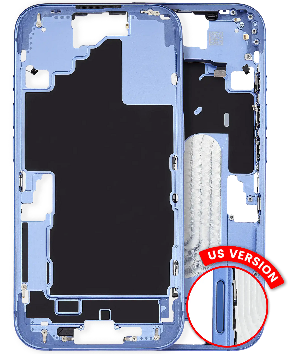 Mid Frame Housing W/ Small Parts For I Phone 16 (Us Version) (Used Oem Pull: Grade A) (Ultramarine)