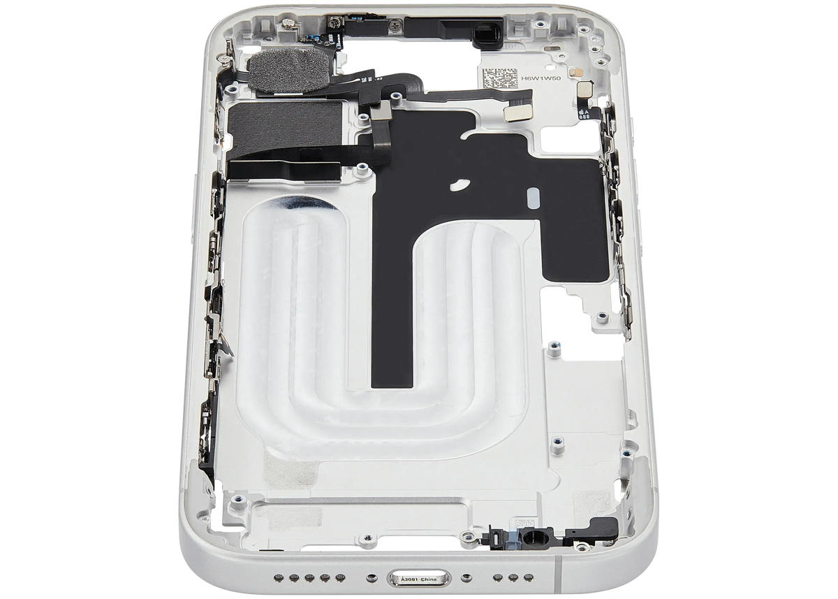 Mid Frame Housing W/ Small Parts For I Phone 16 (Us Version) (Used Oem Pull: Grade A) (White)