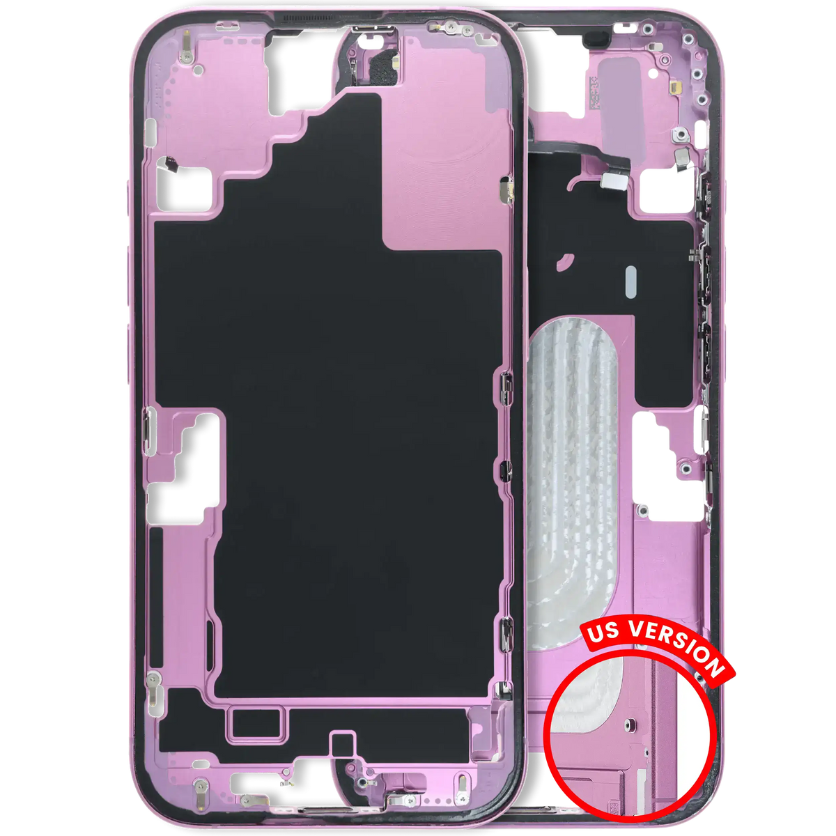 Mid Frame Housing W/ Small Parts For I Phone 16 (Us Version) (Used Oem Pull: Grade B) (Pink)