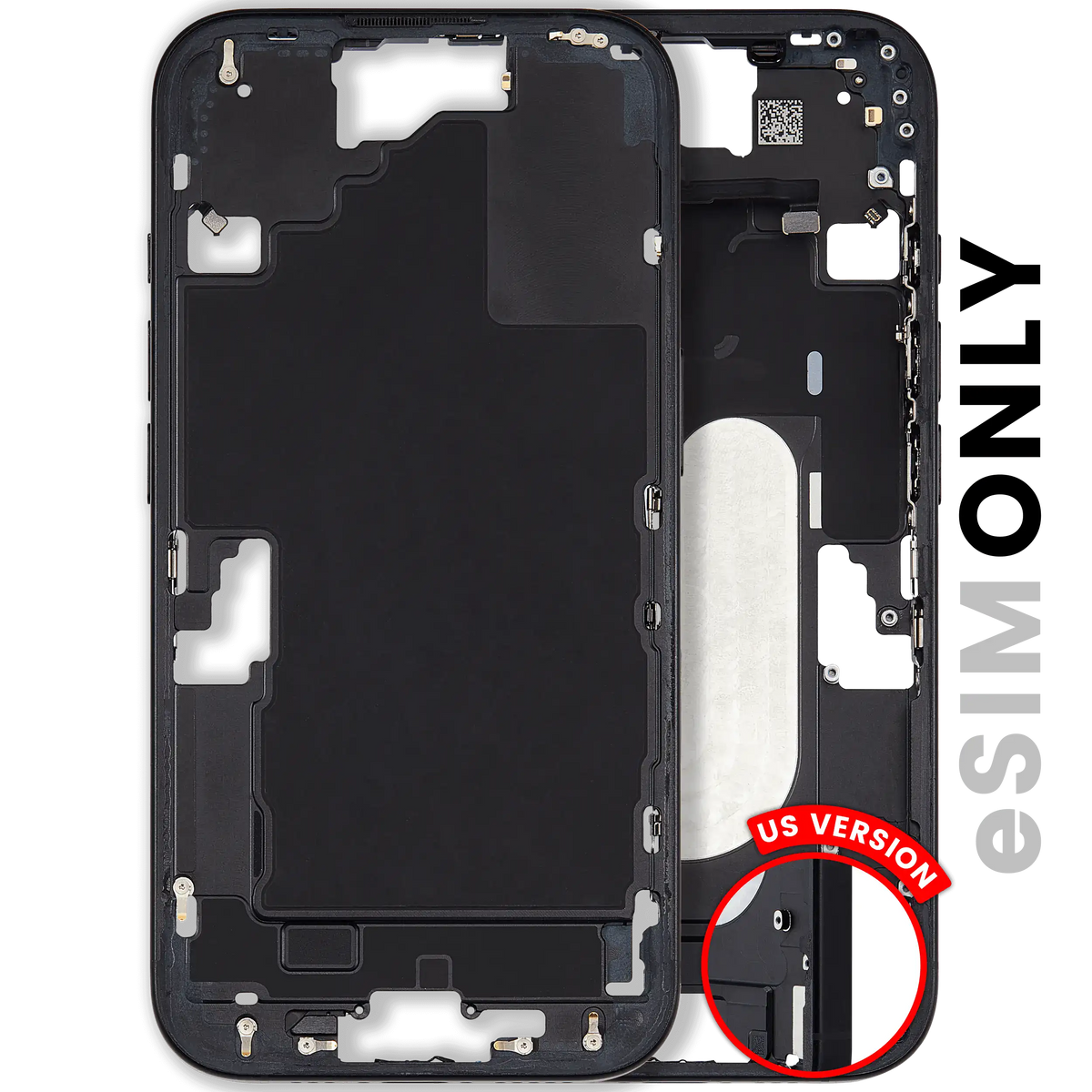 Mid Frame Housing W/ Small Parts For I Phone 16 (Us Version) (Used Oem Pull: Grade C) (Black)