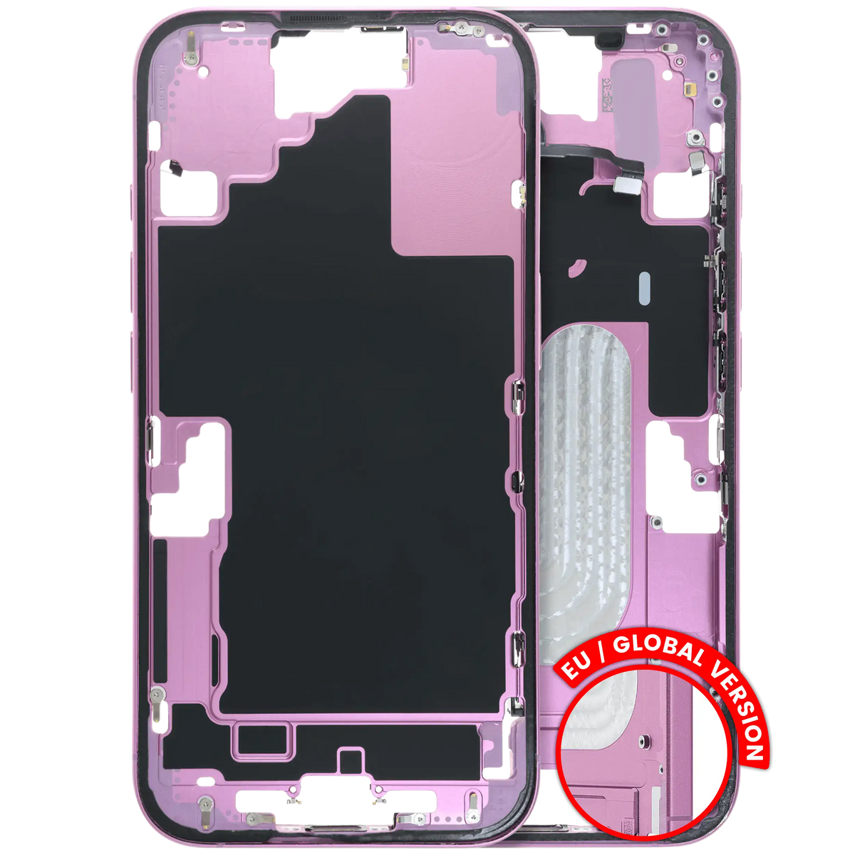 Mid Frame Housing W/ Small Parts For I Phone 16 (Us Version) (Used Oem Pull: Grade C) (Pink)