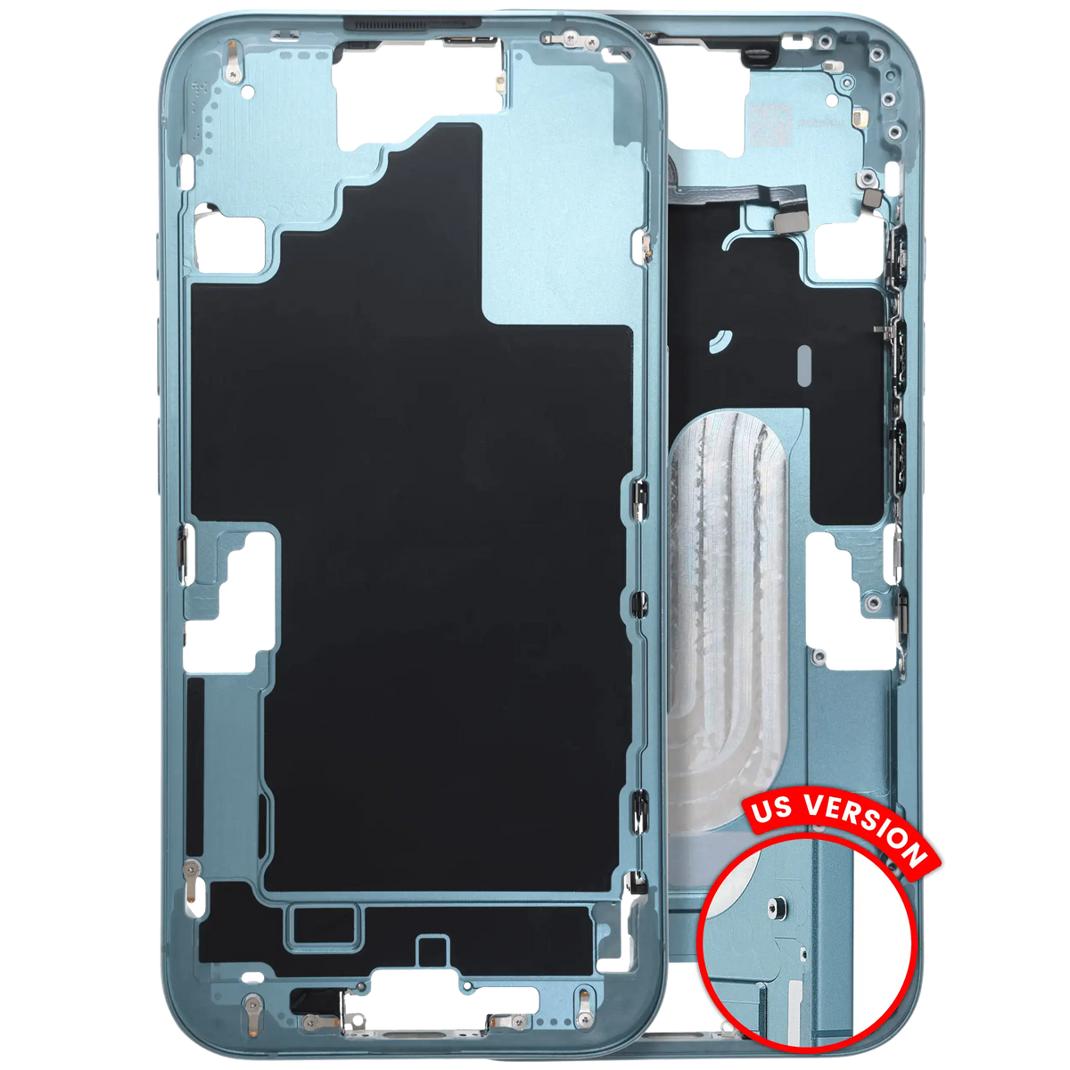 Mid Frame Housing W/ Small Parts For I Phone 16 (Us Version) (Used Oem Pull: Grade C) (Teal)
