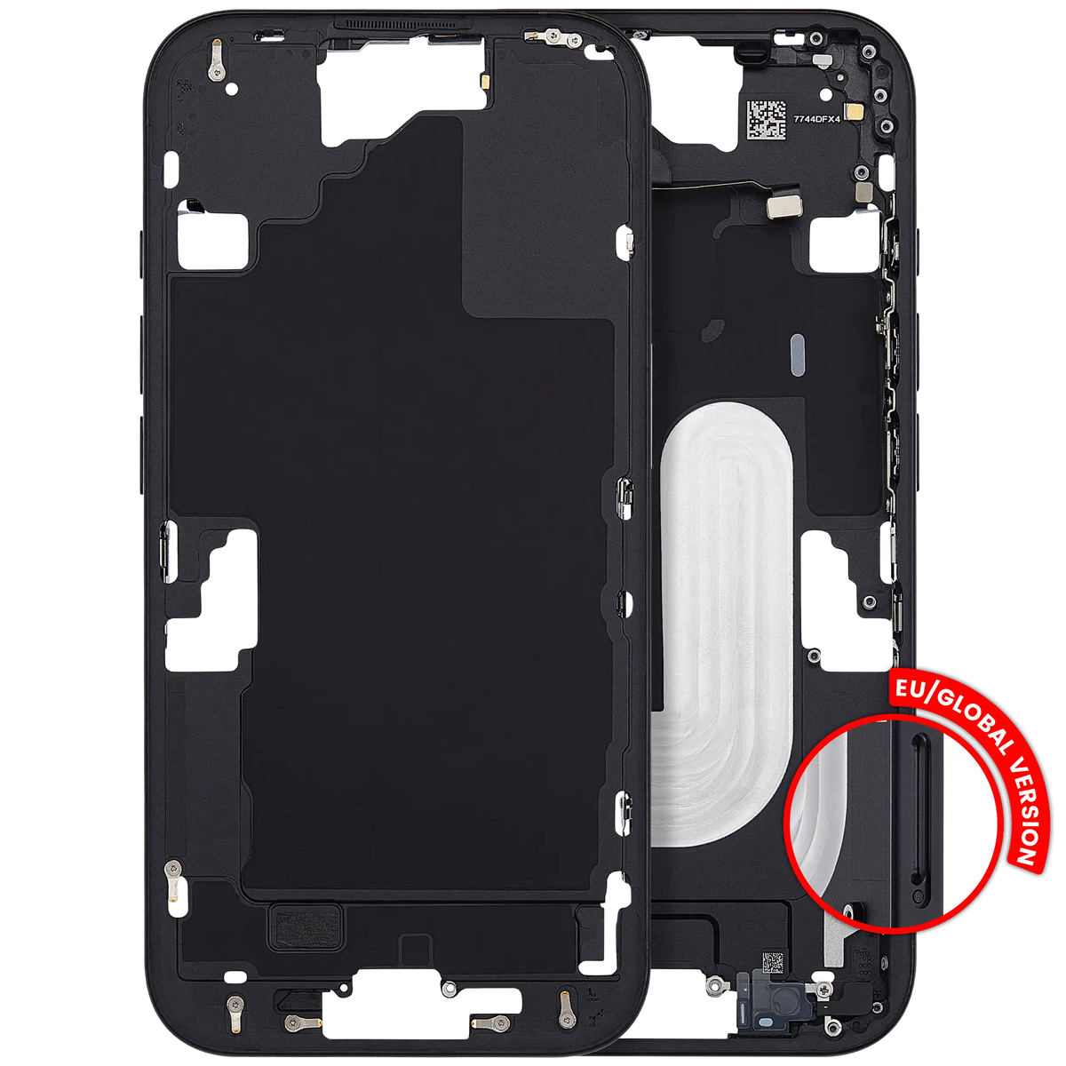 Mid Frame Housing With Power And Volume Button For I Phone 16 (Eu / Global Version) (Aftermarket Plus) (Black)