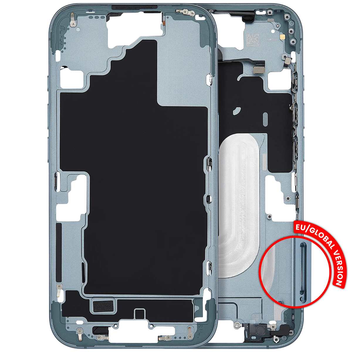 Mid Frame Housing With Power And Volume Button For I Phone 16 (Eu / Global Version) (Aftermarket Plus) (Teal)