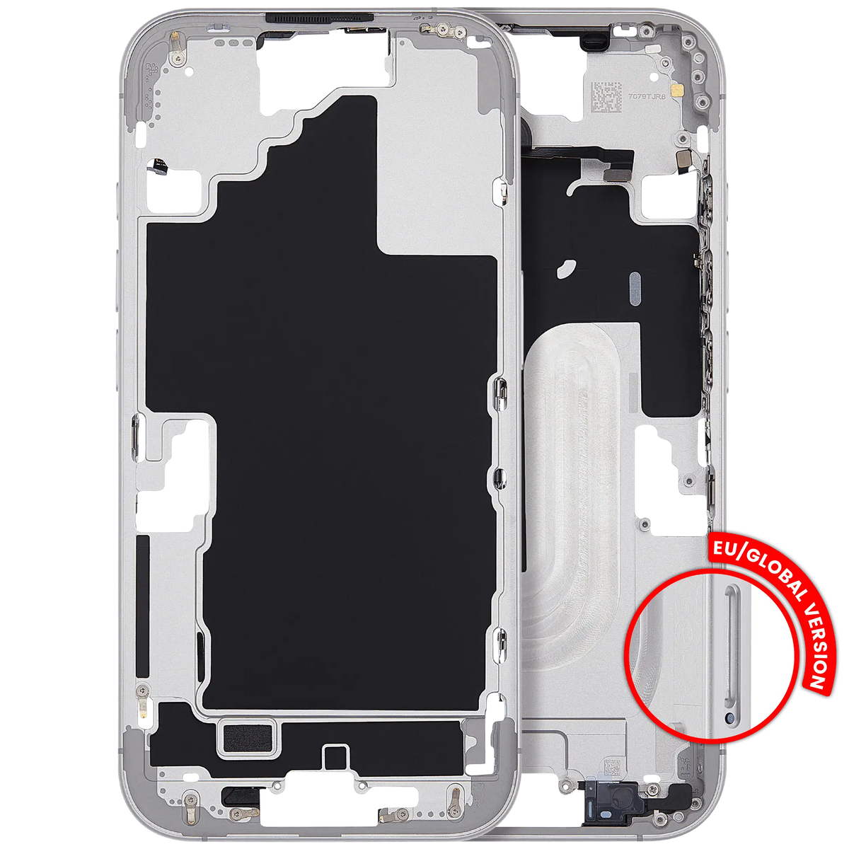 Mid Frame Housing With Power And Volume Button For I Phone 16 (Eu / Global Version) (Aftermarket Plus) (White)
