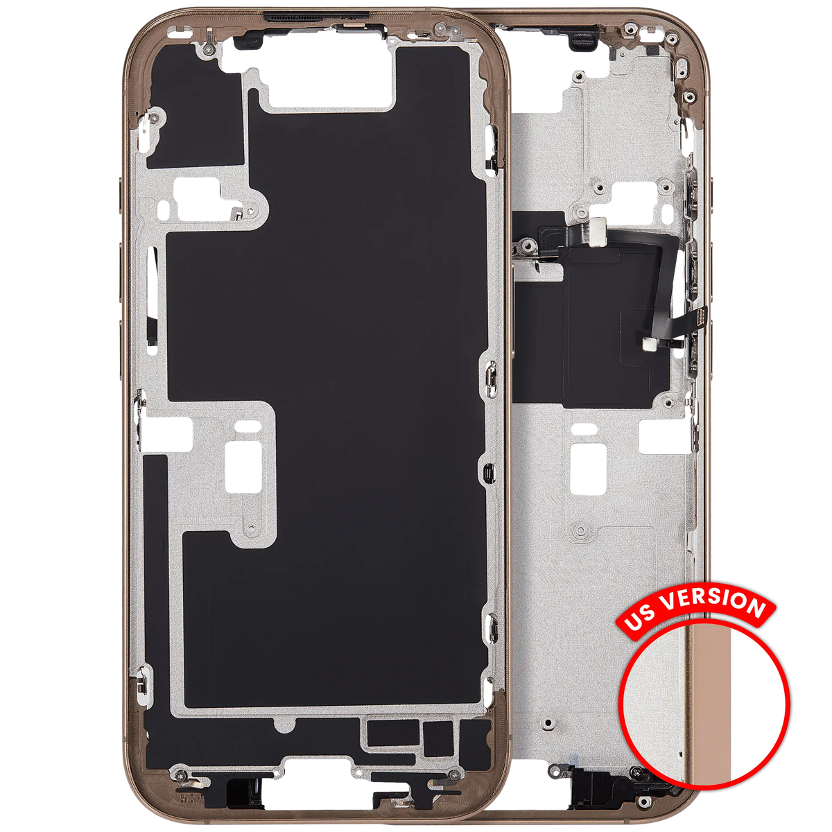 Mid Frame Housing With Power And Volume Button For I Phone 16 Pro (Us Version) (Aftermarket Plus) (Desert Titanium)