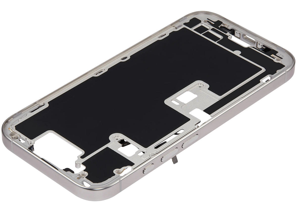 Mid Frame Housing With Power And Volume Button For I Phone 16 Pro (Us Version) (Aftermarket Plus) (White Titanium)