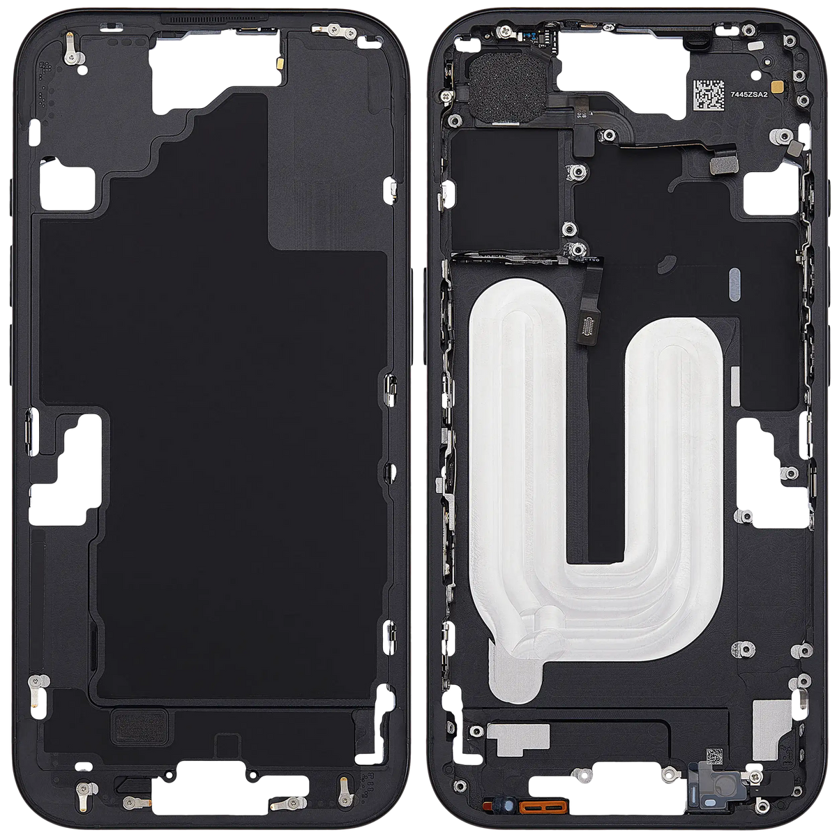 Mid Frame Housing With Power And Volume Button For I Phone 16 (Us Version) (Aftermarket Plus) (Black)