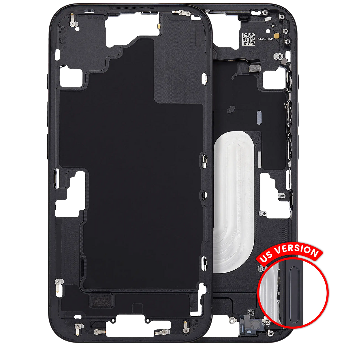 Mid Frame Housing With Power And Volume Button For I Phone 16 (Us Version) (Aftermarket Plus) (Black)