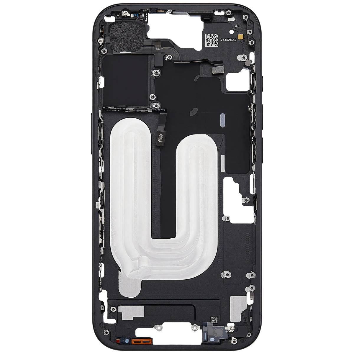 Mid Frame Housing With Power And Volume Button For I Phone 16 (Us Version) (Aftermarket Plus) (Black)