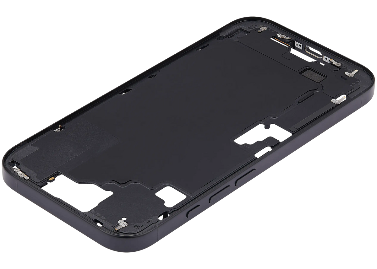 Mid Frame Housing With Power And Volume Button For I Phone 16 (Us Version) (Aftermarket Plus) (Black)