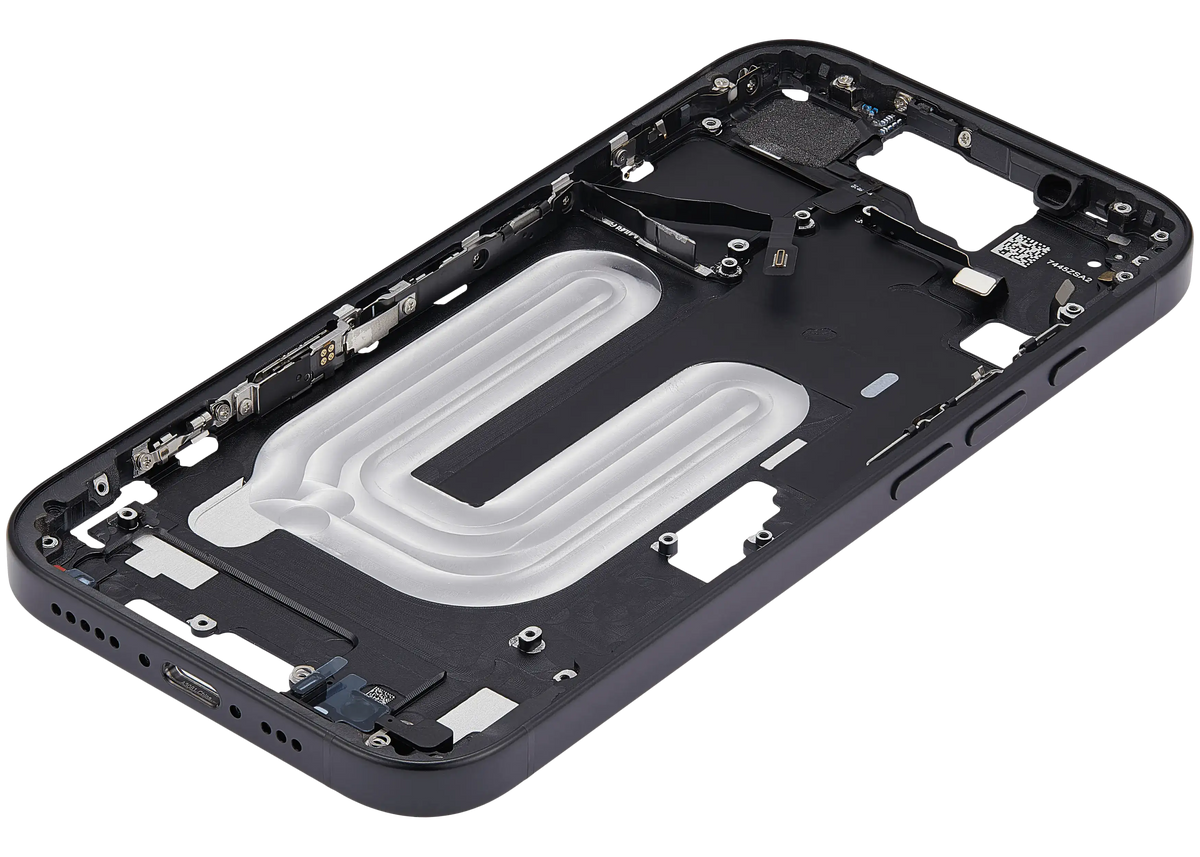 Mid Frame Housing With Power And Volume Button For I Phone 16 (Us Version) (Aftermarket Plus) (Black)