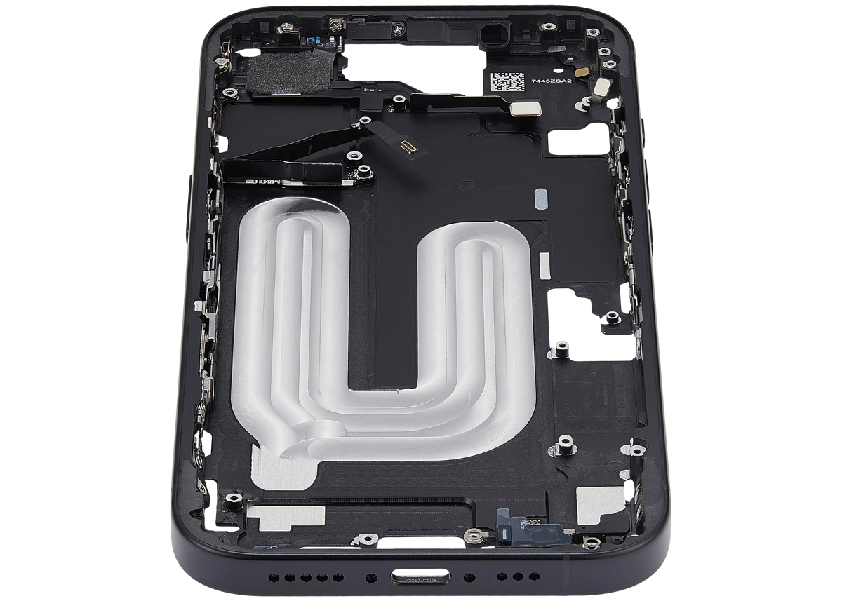 Mid Frame Housing With Power And Volume Button For I Phone 16 (Us Version) (Aftermarket Plus) (Black)