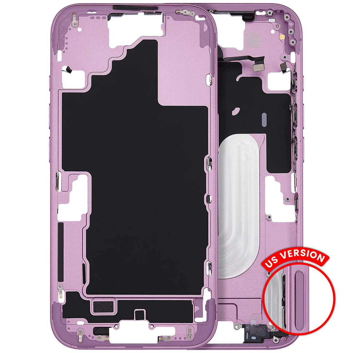 Mid Frame Housing With Power And Volume Button For I Phone 16 (Us Version) (Aftermarket Plus) (Pink)