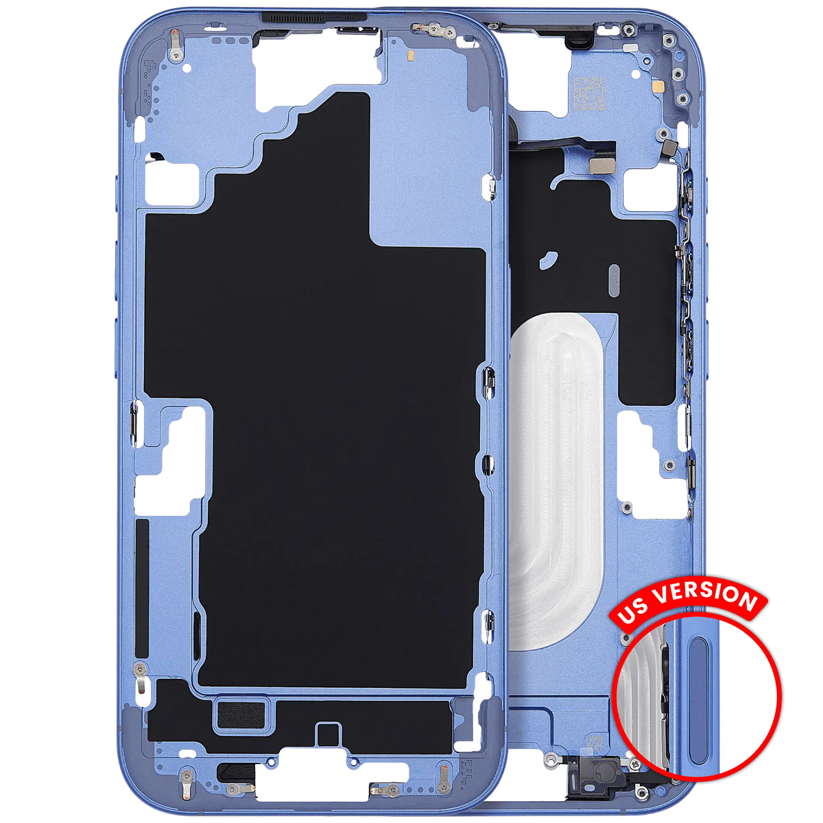 Mid Frame Housing With Power And Volume Button For I Phone 16 (Us Version) (Aftermarket Plus) (Ultramarine)