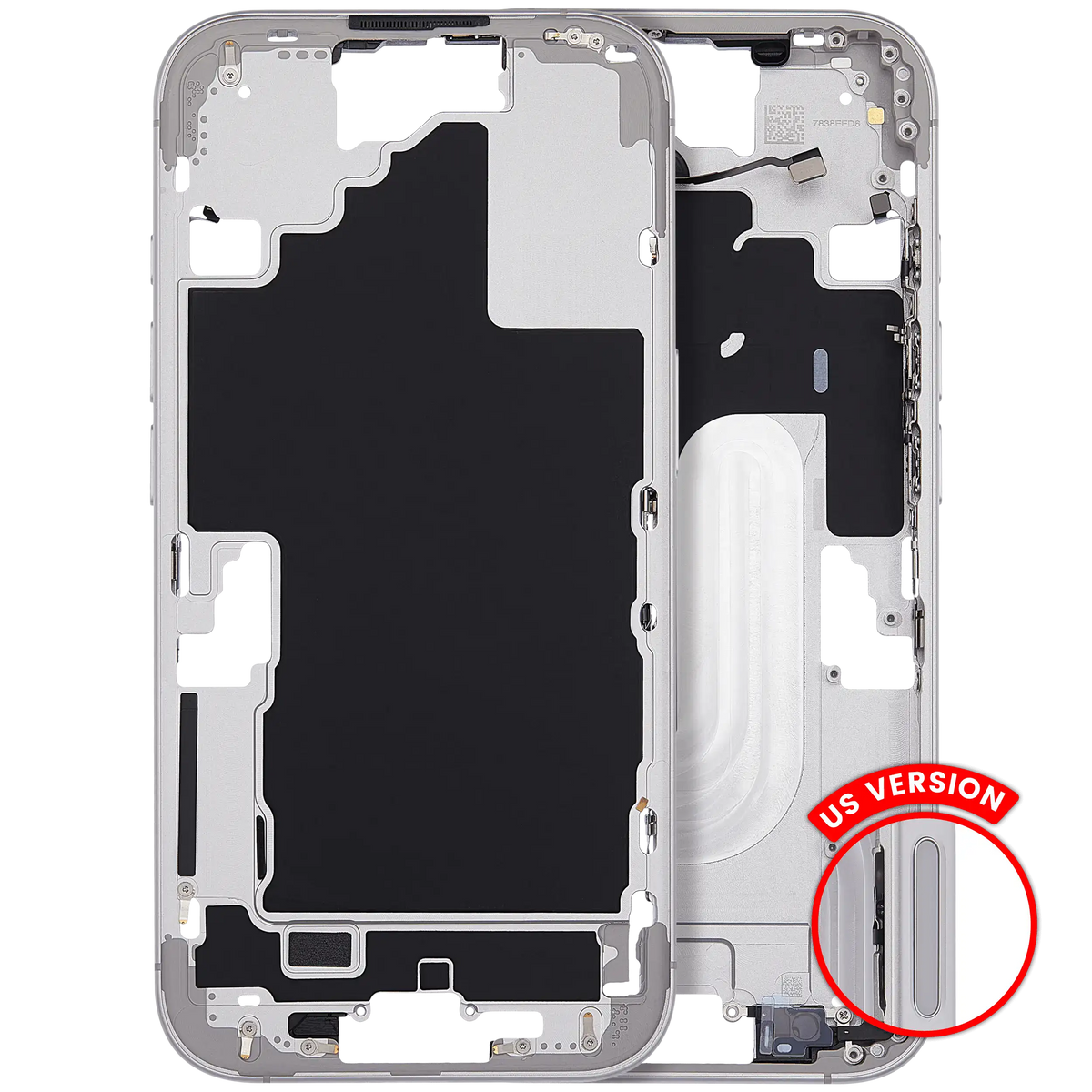 Mid Frame Housing With Power And Volume Button For I Phone 16 (Us Version) (Aftermarket Plus) (White)