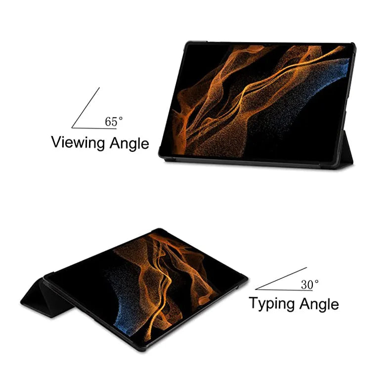 Premium Smart Cover For Samsung Galaxy Tab S8 Ultra Trifold Case Black