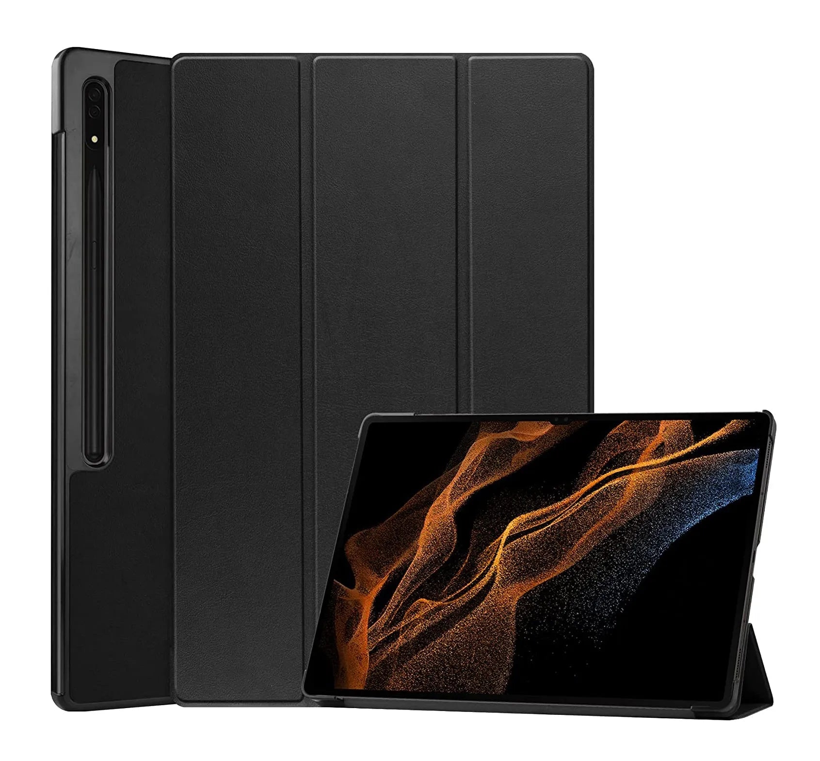 Premium Smart Cover For Samsung Galaxy Tab S8 Ultra Trifold Case Black