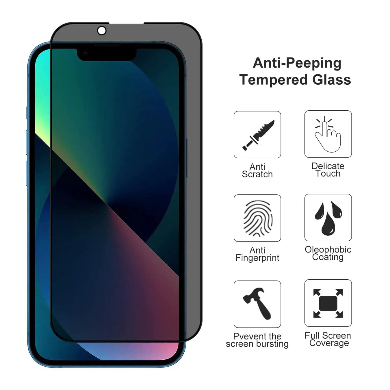 Privacy Anti Spy Screen Protector For Apple iPhone 13 Pro Max Tempered Glass
