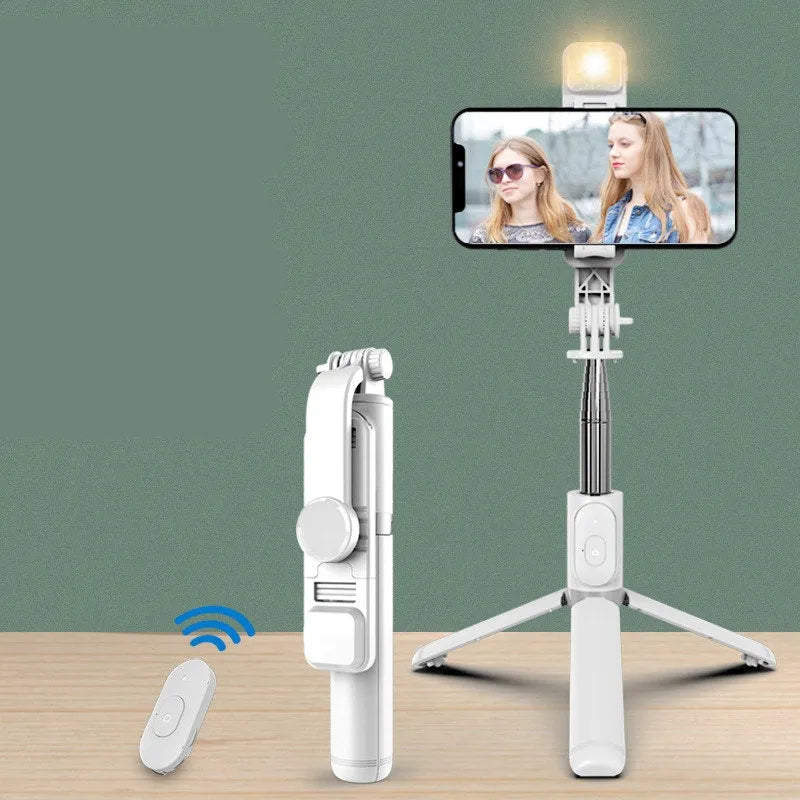 Q02S LED Fill Light Bluetooth Selfie Stick With Mini Tripod Stabilizer White