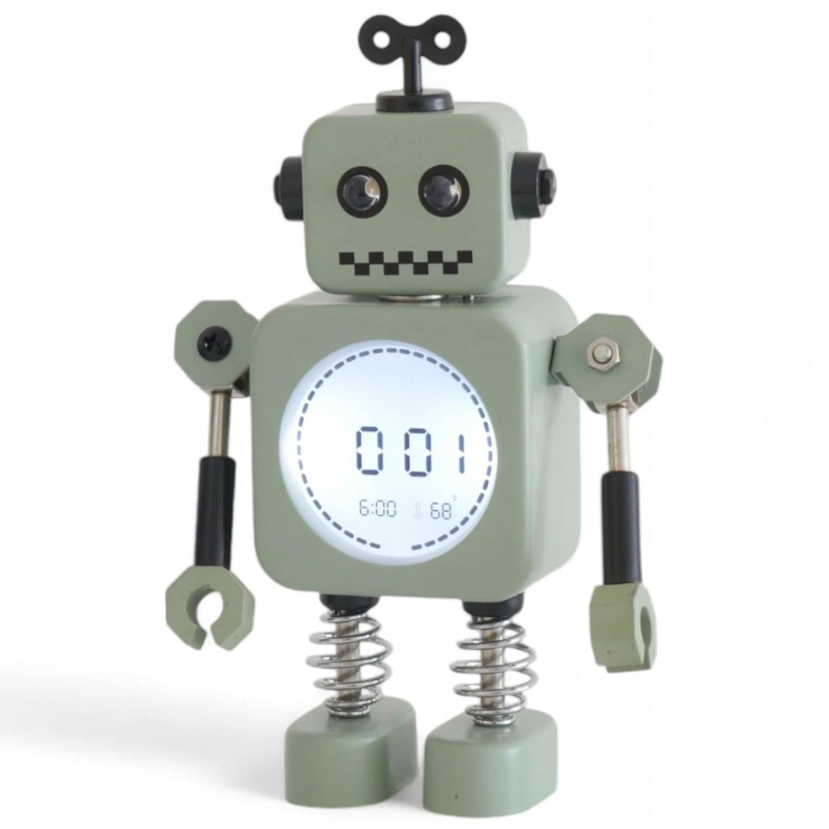 Robot Time Bedside Alarm Clock- Wind Up Green