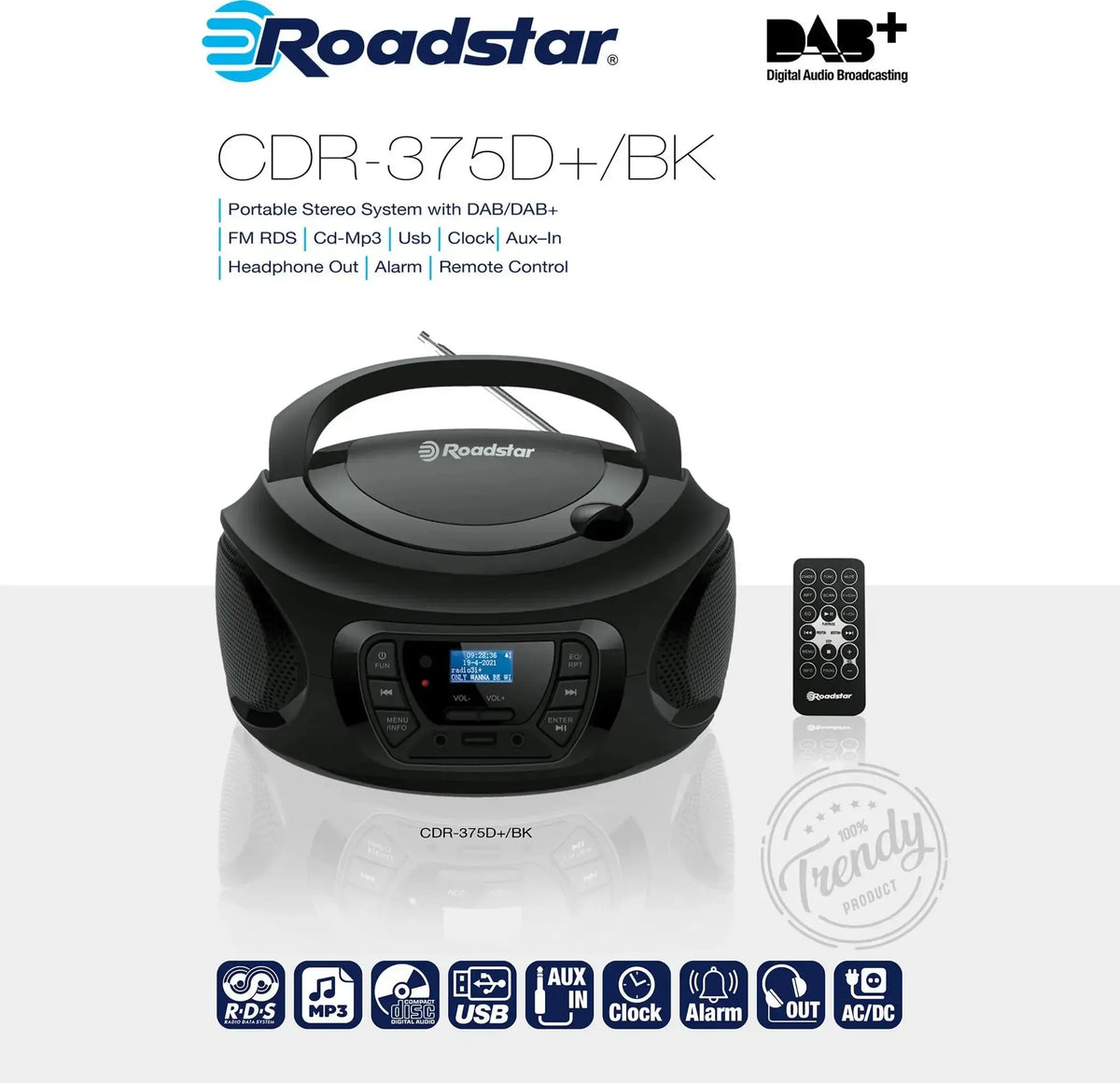 Roadstar CDR-375 Portable Stereo System With DAB / DAB+ Black