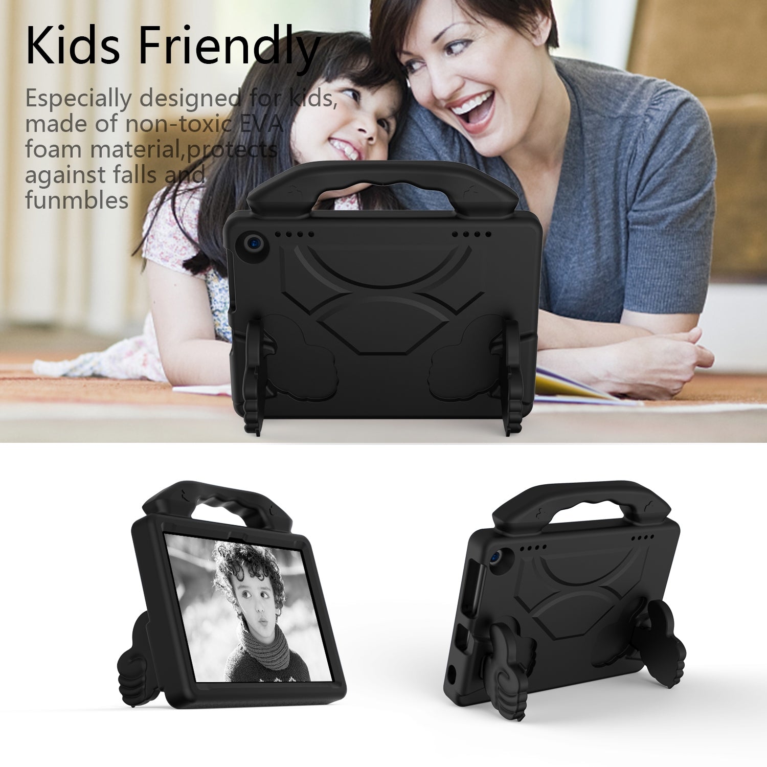 For Amazon Fire HD 8 2022 12th Gen Kids Case Shockproof Cover With Stand - Black-www.firsthelptech.ie