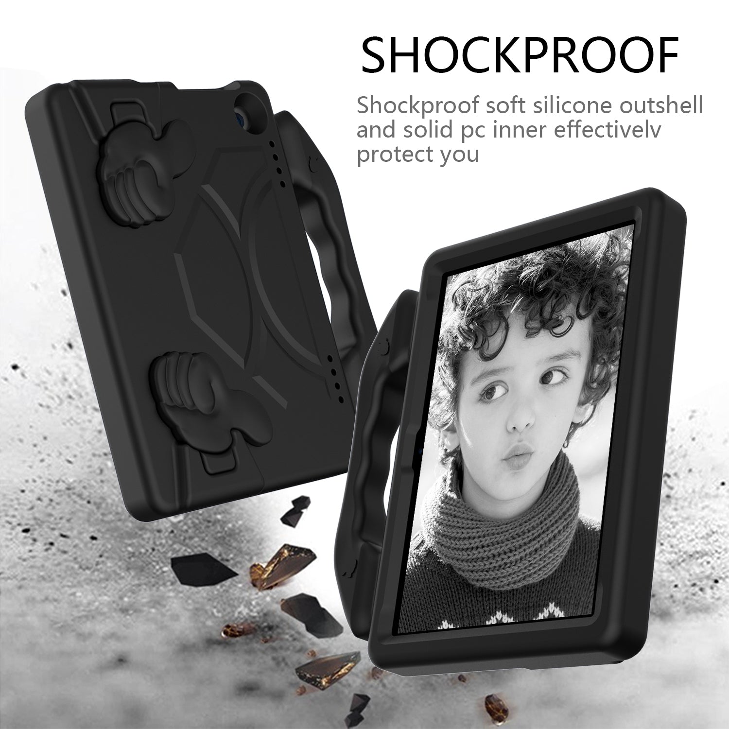 For Amazon Fire HD 8 2022 12th Gen Kids Case Shockproof Cover With Stand - Black-www.firsthelptech.ie