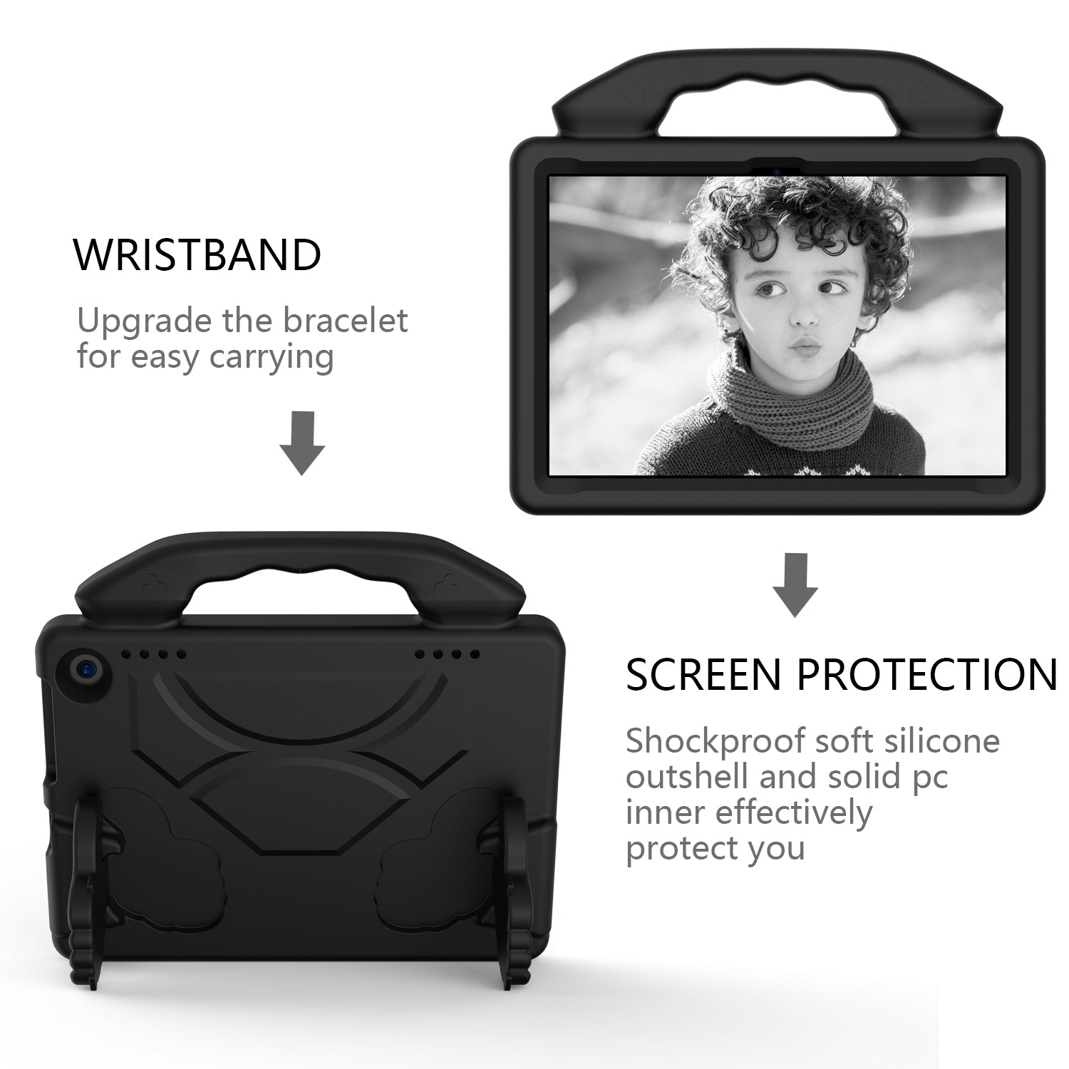 For Amazon Fire HD 8 2022 12th Gen Kids Case Shockproof Cover With Stand - Black-www.firsthelptech.ie