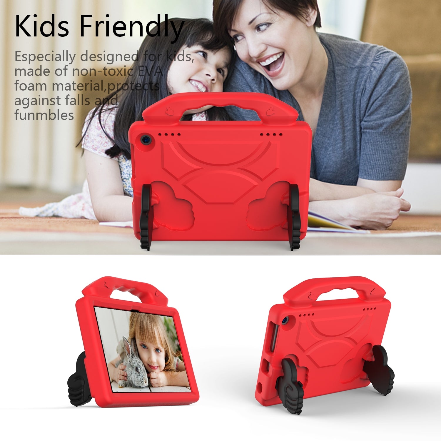 For Amazon Fire HD 8 2022 12th Gen Kids Case Shockproof Cover With Stand - Red-www.firsthelptech.ie