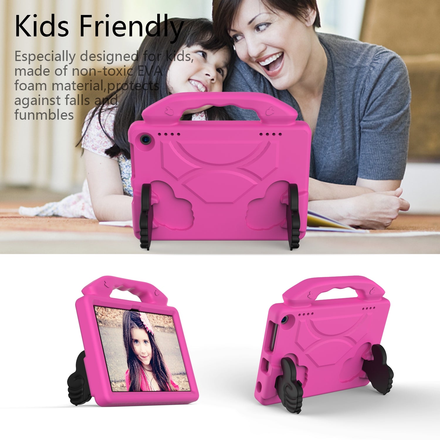 For Amazon Fire HD 8 2022 12th Gen Kids Case Shockproof Cover With Stand - Pink-www.firsthelptech.ie