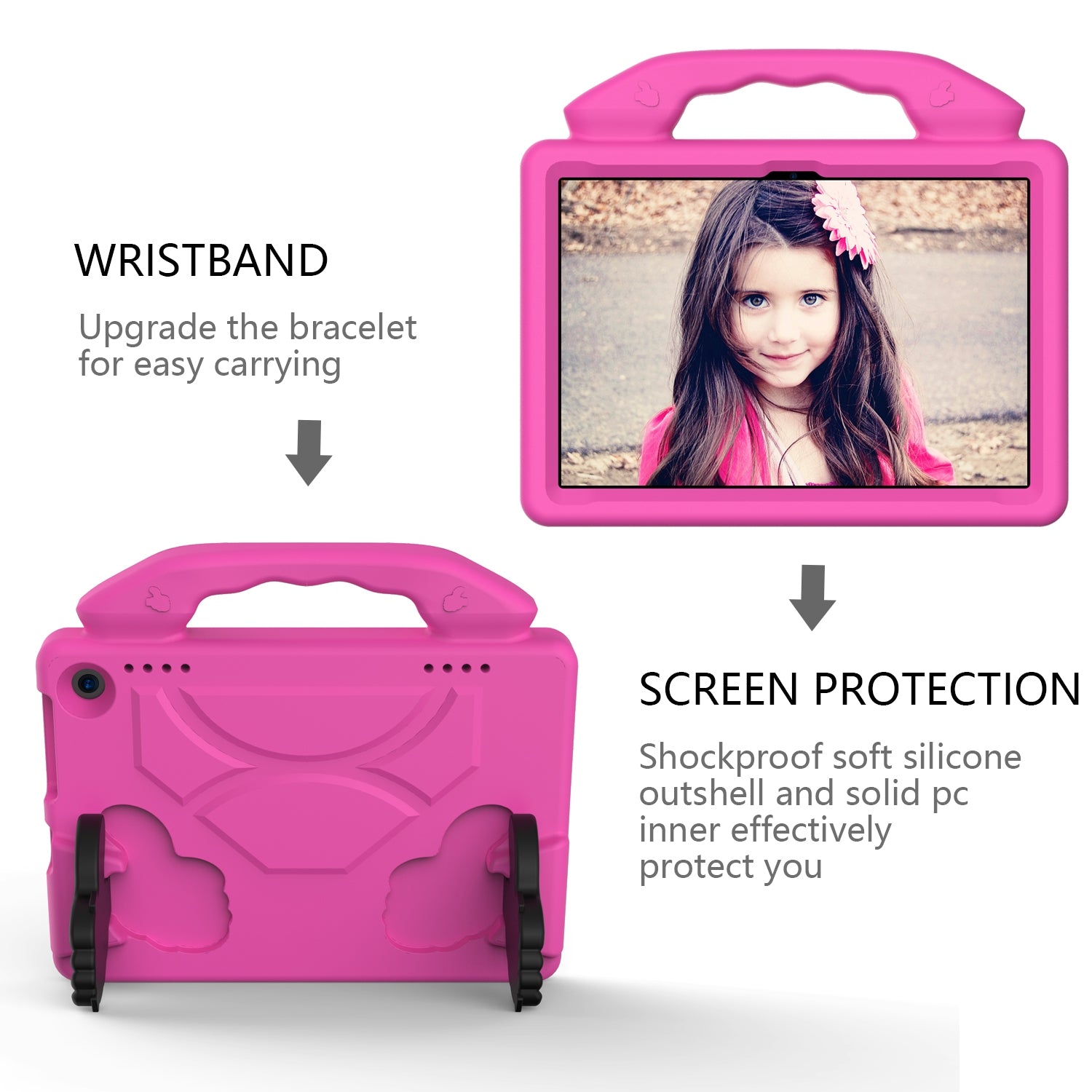 For Amazon Fire HD 8 2022 12th Gen Kids Case Shockproof Cover With Stand - Pink-www.firsthelptech.ie