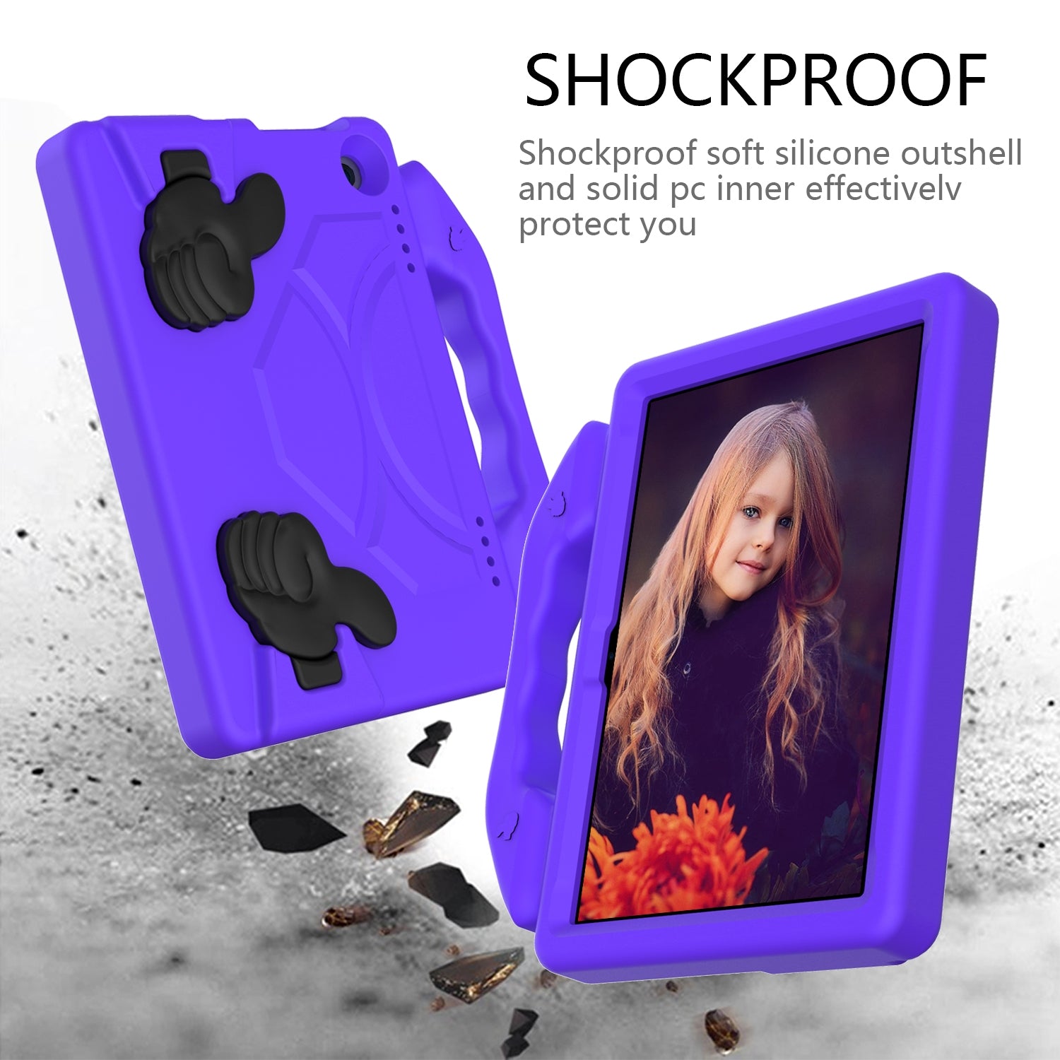 For Amazon Fire HD 8 2022 12th Gen Kids Case Shockproof Cover With Stand - Purple-www.firsthelptech.ie