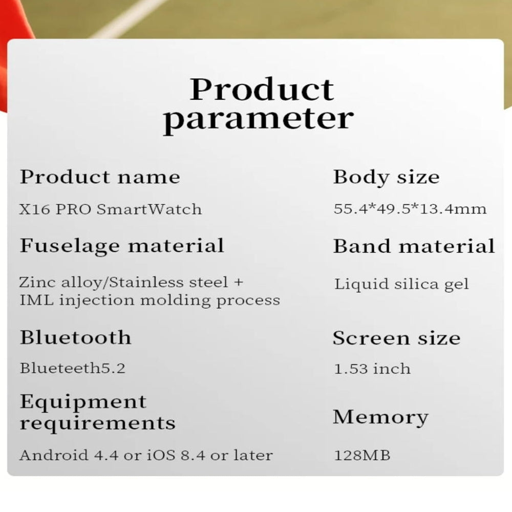 X16Pro Smartwatch 1.53" Color Display Bluetooth Calling Heart Rate Sensor Black