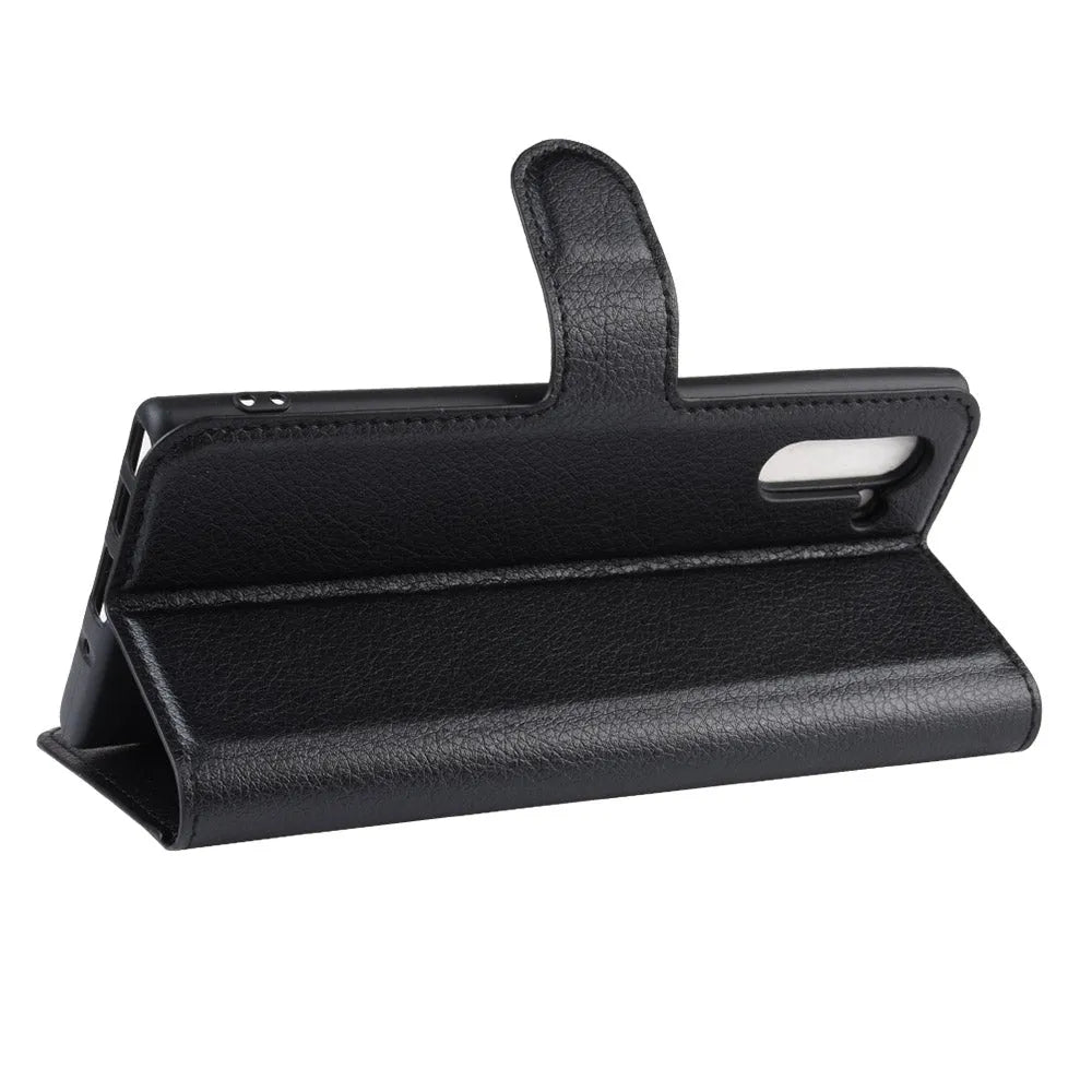 For Samsung Galaxy Note 10 Wallet Case Cover PU Leather Black