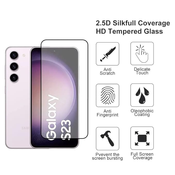 For Samsung Galaxy S23 Full Coverage 9D Tempered Glass-www.firsthelptech.ie