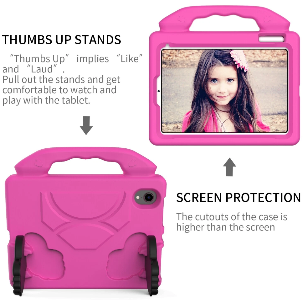 For Apple iPad Mini 6 Kids Friendly Case Shockproof Cover With Thumbs Up - Pink