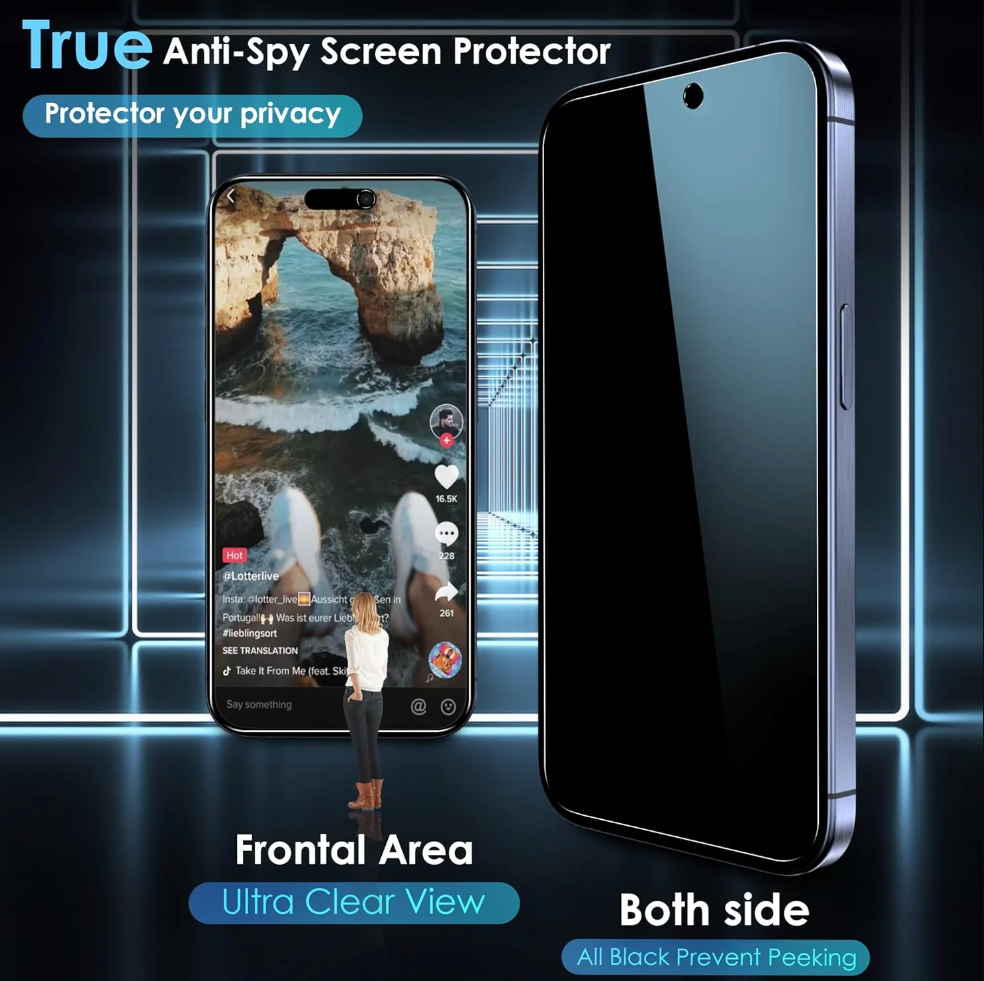 Privacy Anti Spy Screen Protector For Apple iPhone 15 Pro Tempered Glass-www.firsthelptech.ie