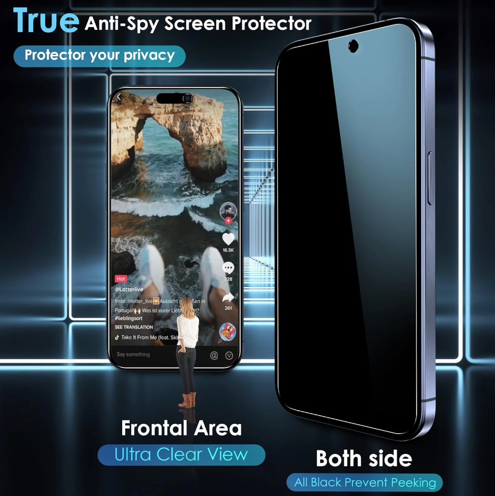 Privacy Anti Spy Screen Protector For Apple iPhone 16 Tempered Glass-www.firsthelptech.ie