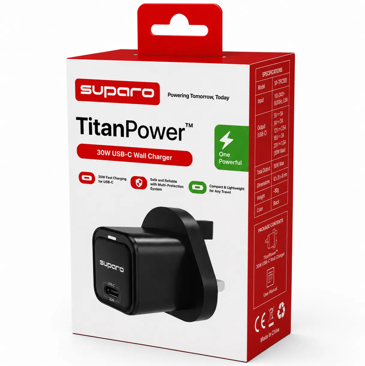 Suparo 30W GAN USB-C Wall Charger - Black