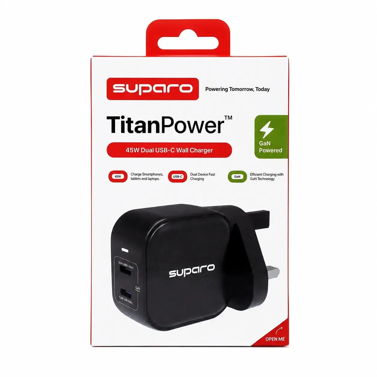 Suparo 45W GAN Dual USB-C Wall Charger - Black