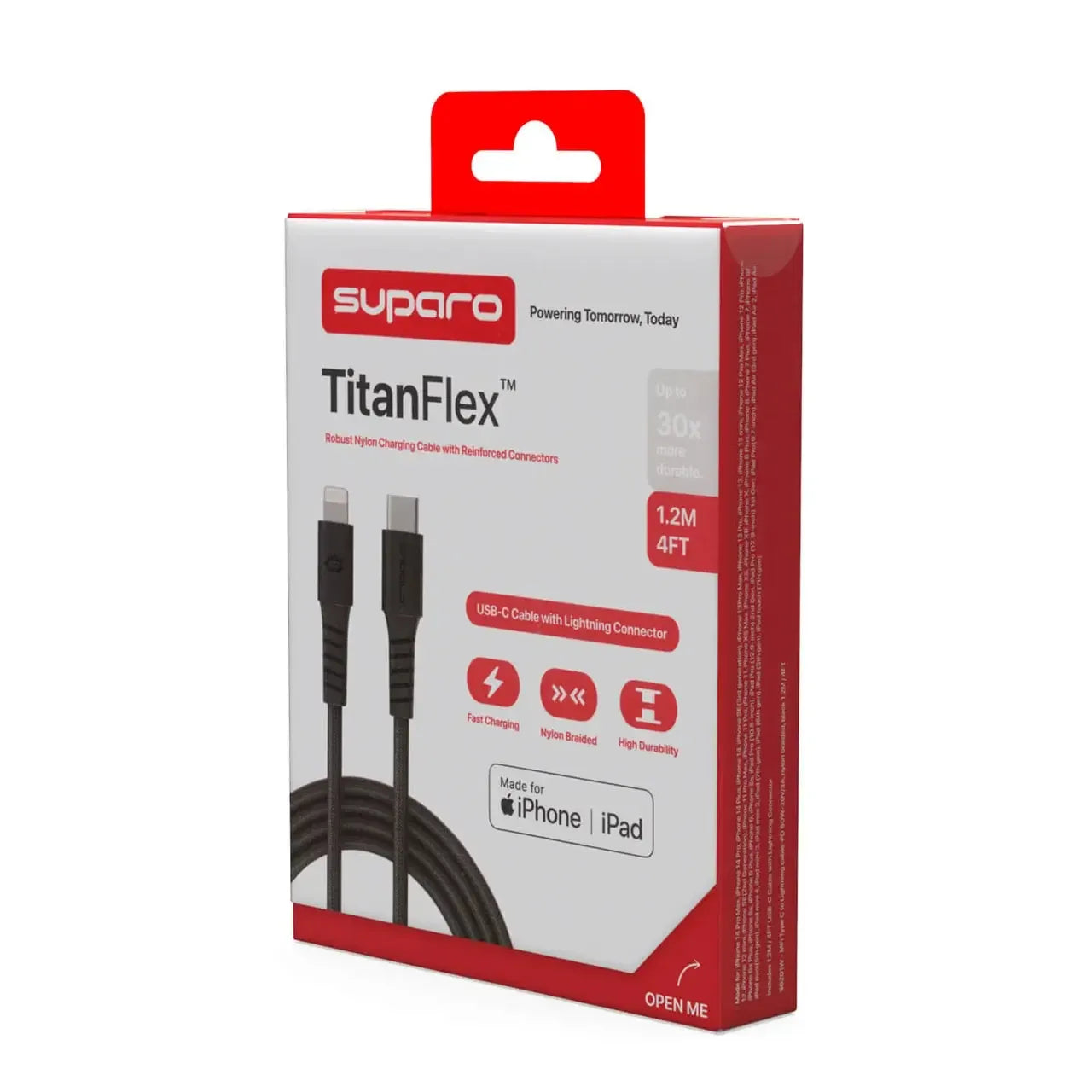 Suparo MFi Type C To Lightning Cable-PD 60W - 20V/3A Nylon Braided Black 1.2m