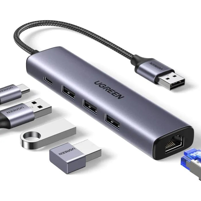 UGREEN 20915 USB 3.0 To 3 USB 3.0 / RJ45 / Type-C 100W Power Adapter