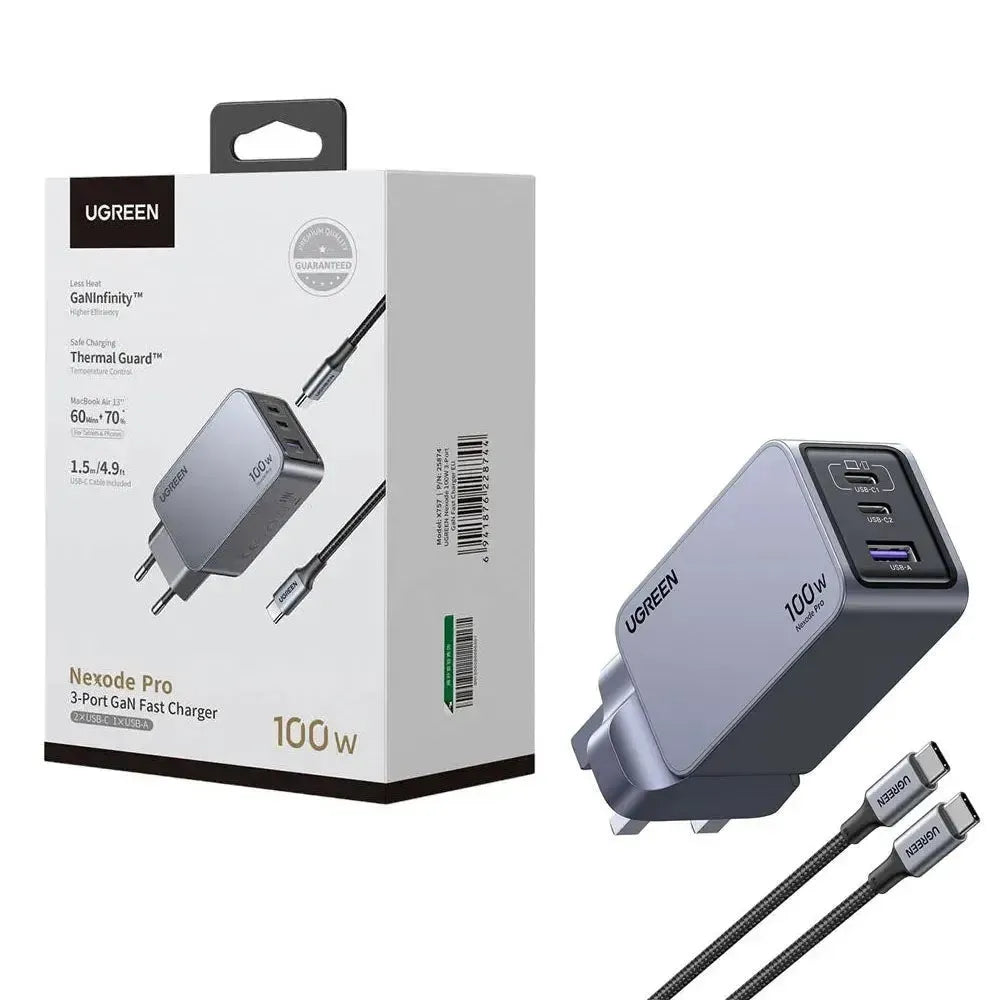 UGREEN 25875 Nexode Pro 100W 3-Port GaN Fast Charger Set Black