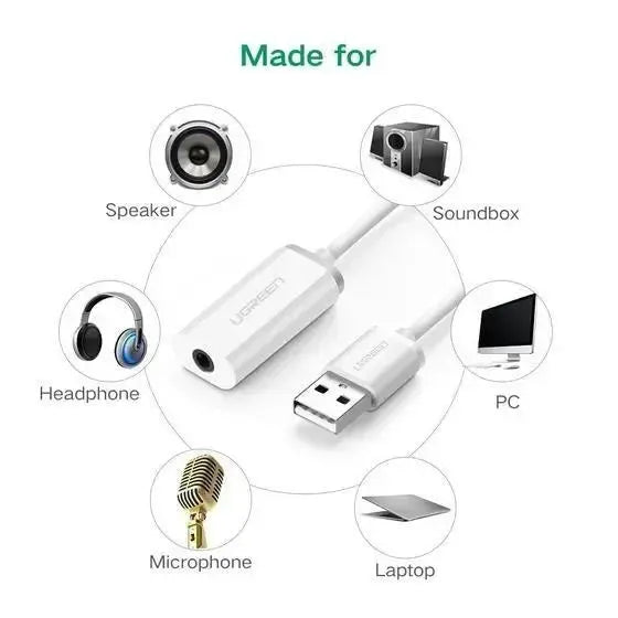 UGREEN 30712 USB A Male To 3.5mm Aux Cable White